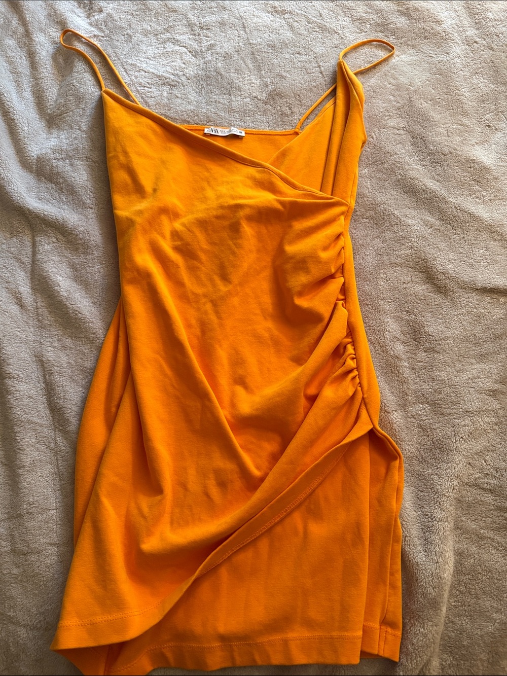 Zara Orange Ruched Slip Mini Dress